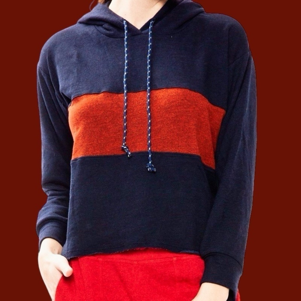 NWOT Sundry Soft Terry ‘Colorblock Hoodie’ in “Marine” & Orange Size 0 (XS)